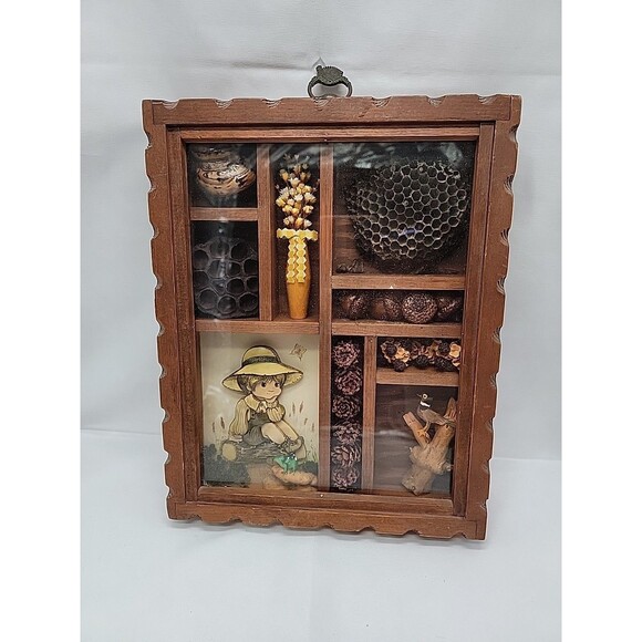 Vintage 1980's Shadowbox Rustic, Plants, Outdoors Decor 11.5x9x2 - Picture 1 of 9